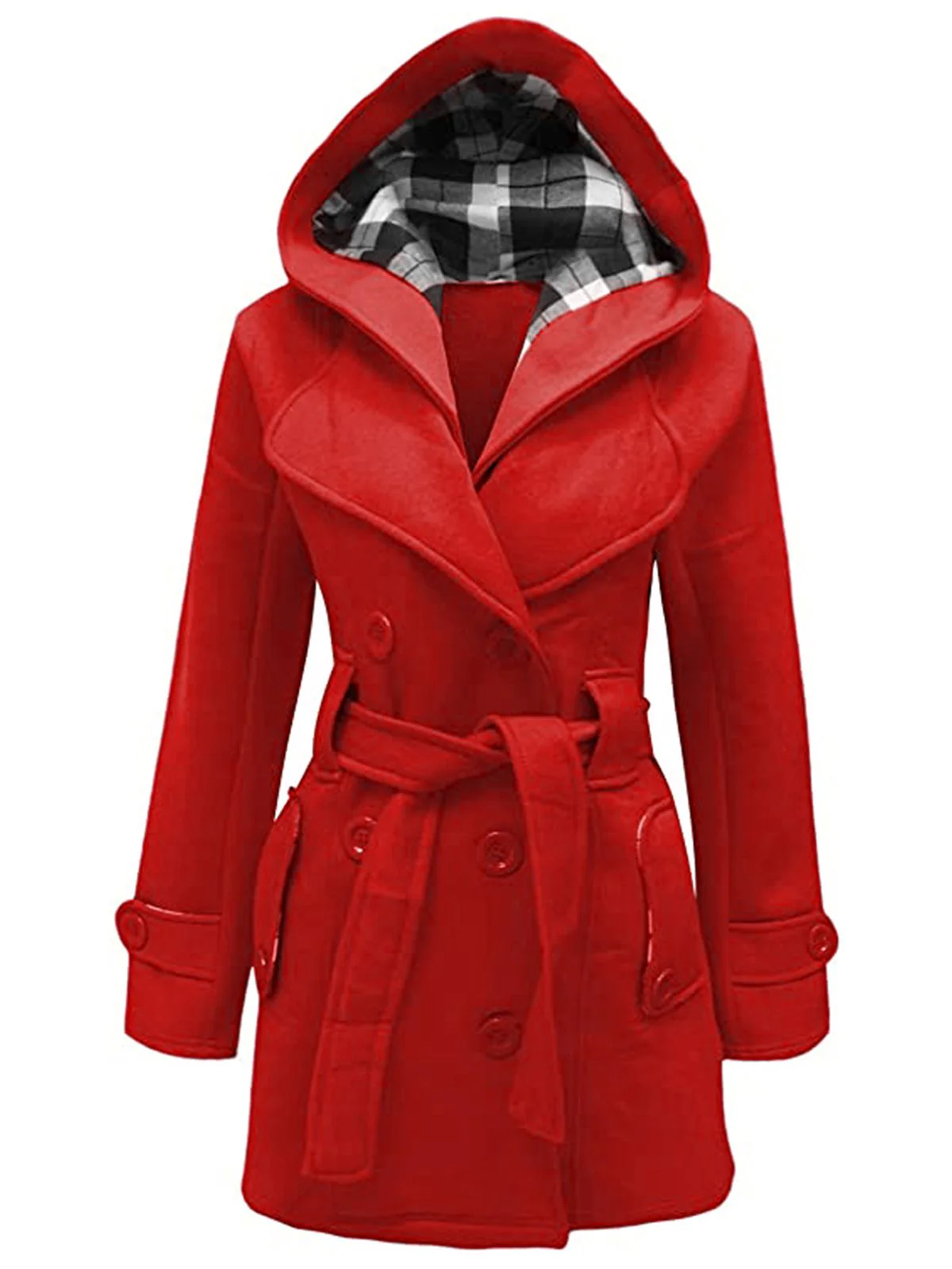 Retro Solid Belt Double-breasted Coat - Image 10