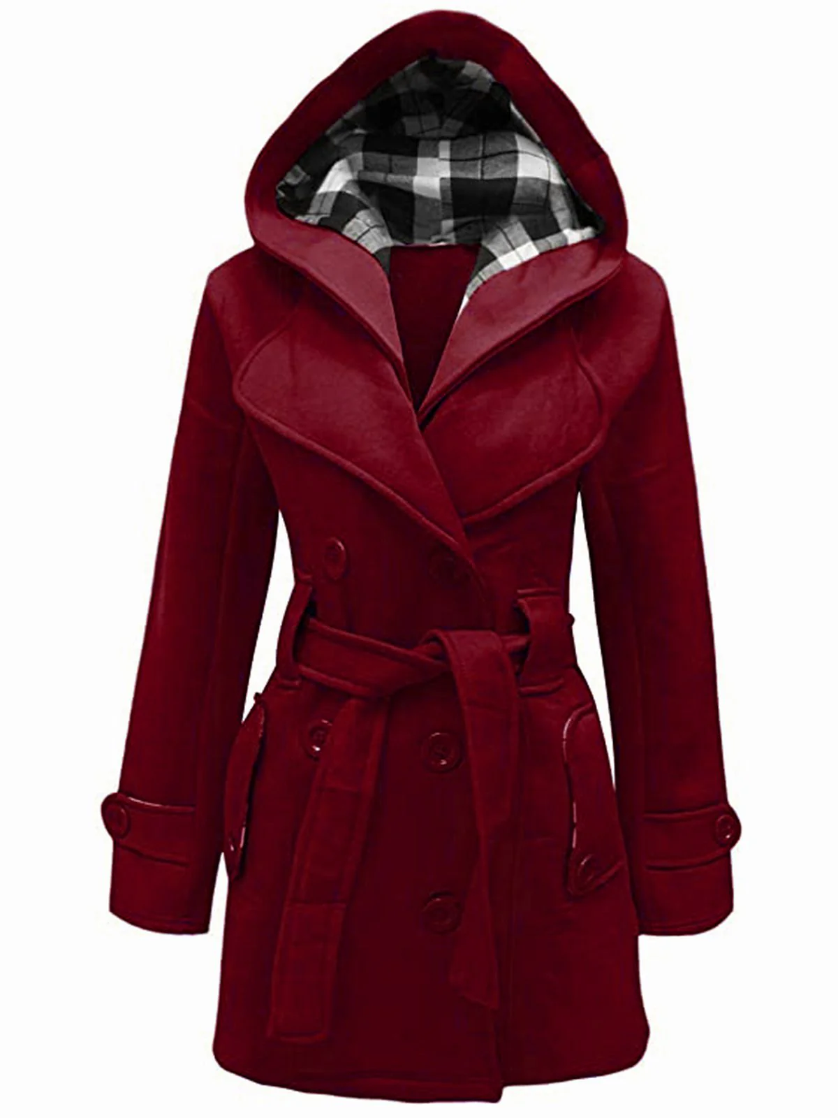 Retro Solid Belt Double-breasted Coat - Image 12