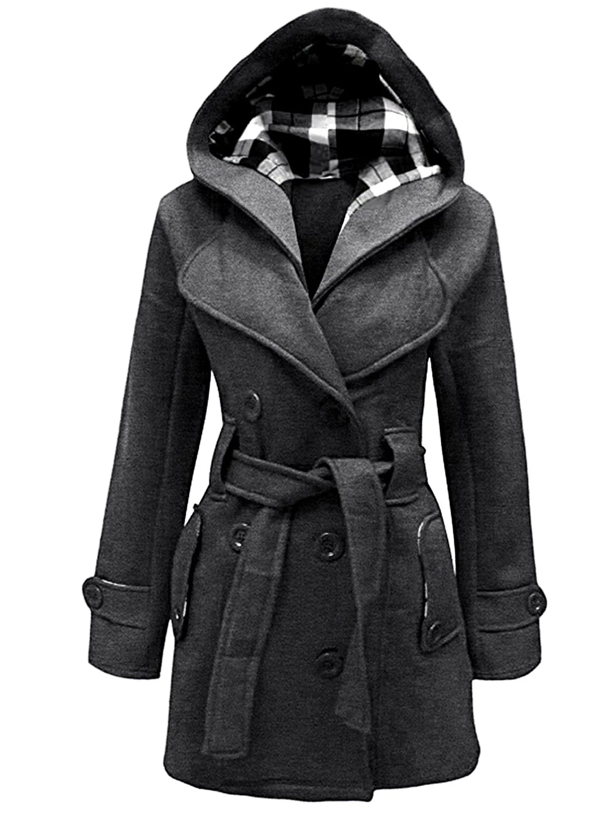 Retro Solid Belt Double-breasted Coat - Image 4