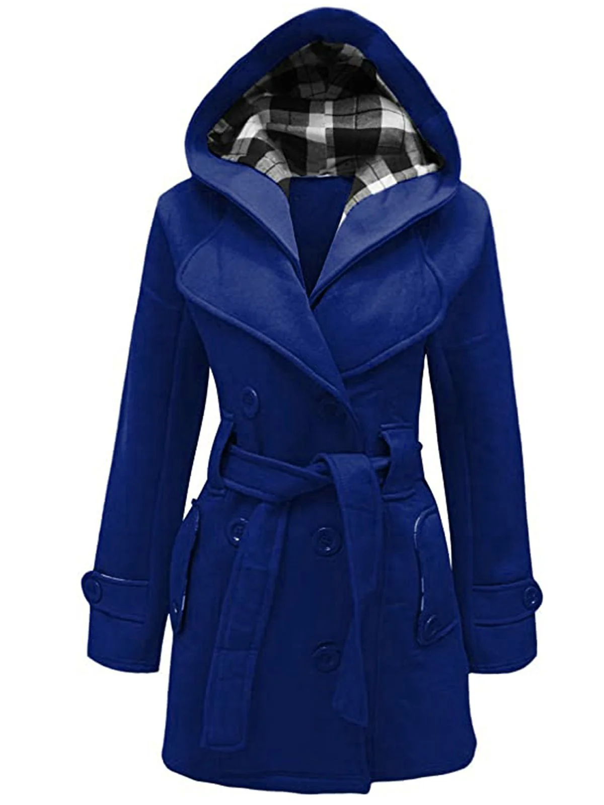 Retro Solid Belt Double-breasted Coat - Image 6