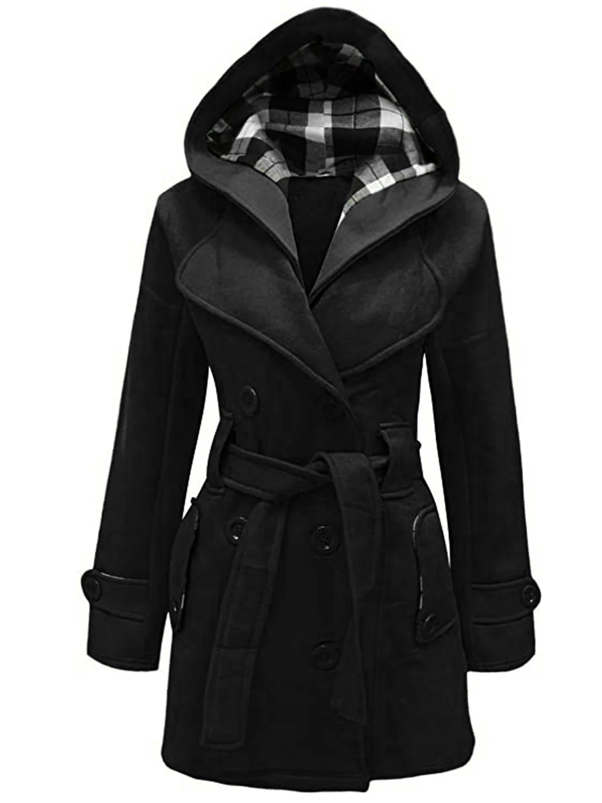 Retro Solid Belt Double-breasted Coat - Image 8