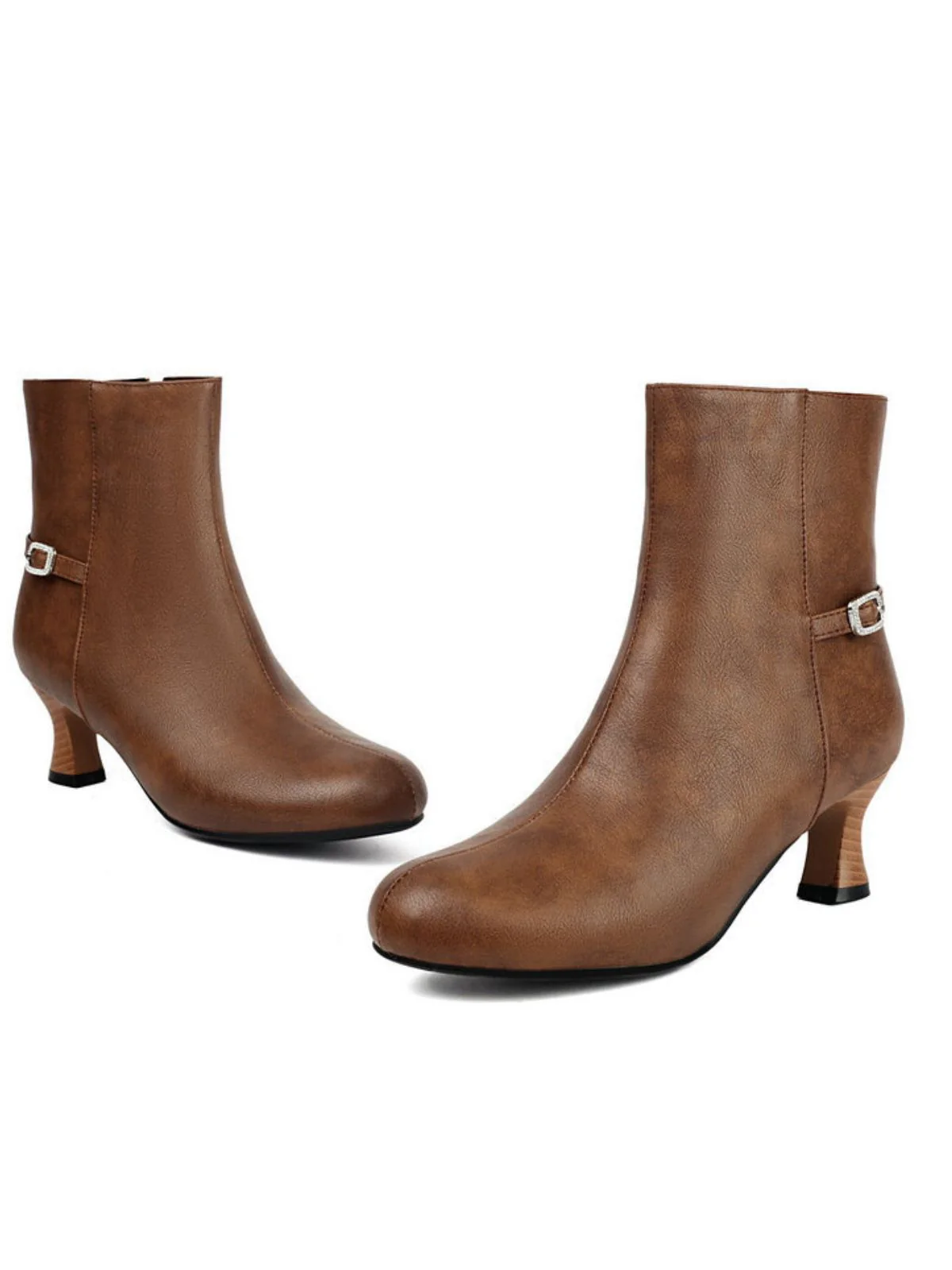 Retro Solid Faux Leather Side Zipper Ankle Boots - Image 10
