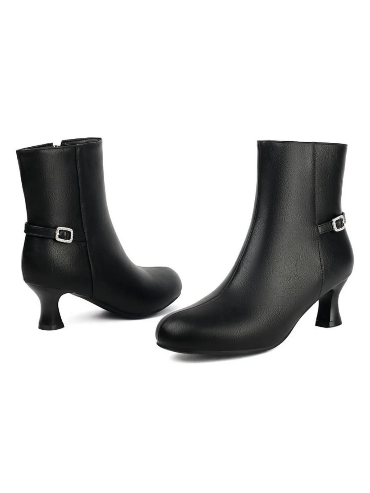 Retro Solid Faux Leather Side Zipper Ankle Boots - Image 2