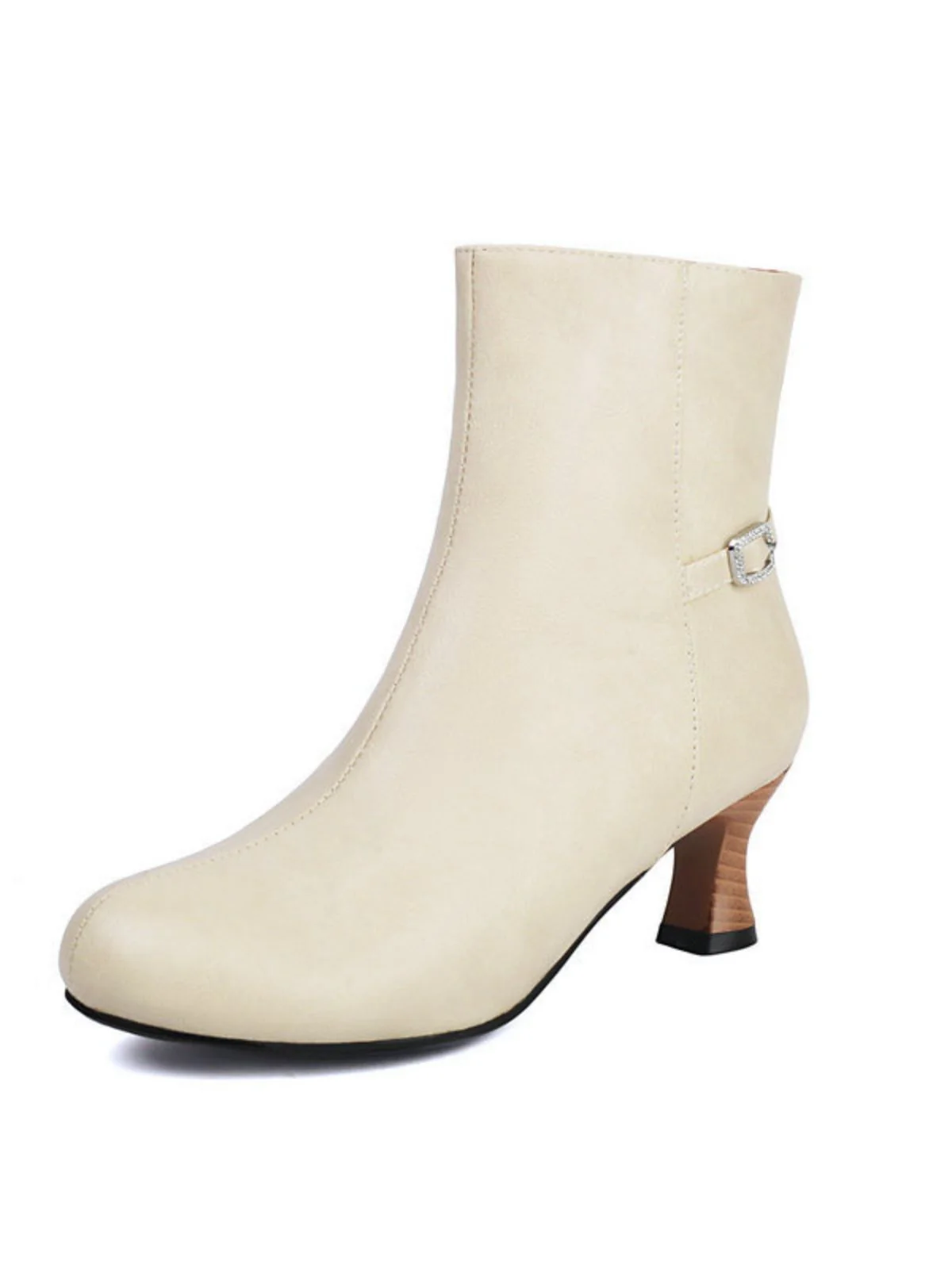 Retro Solid Faux Leather Side Zipper Ankle Boots - Image 5