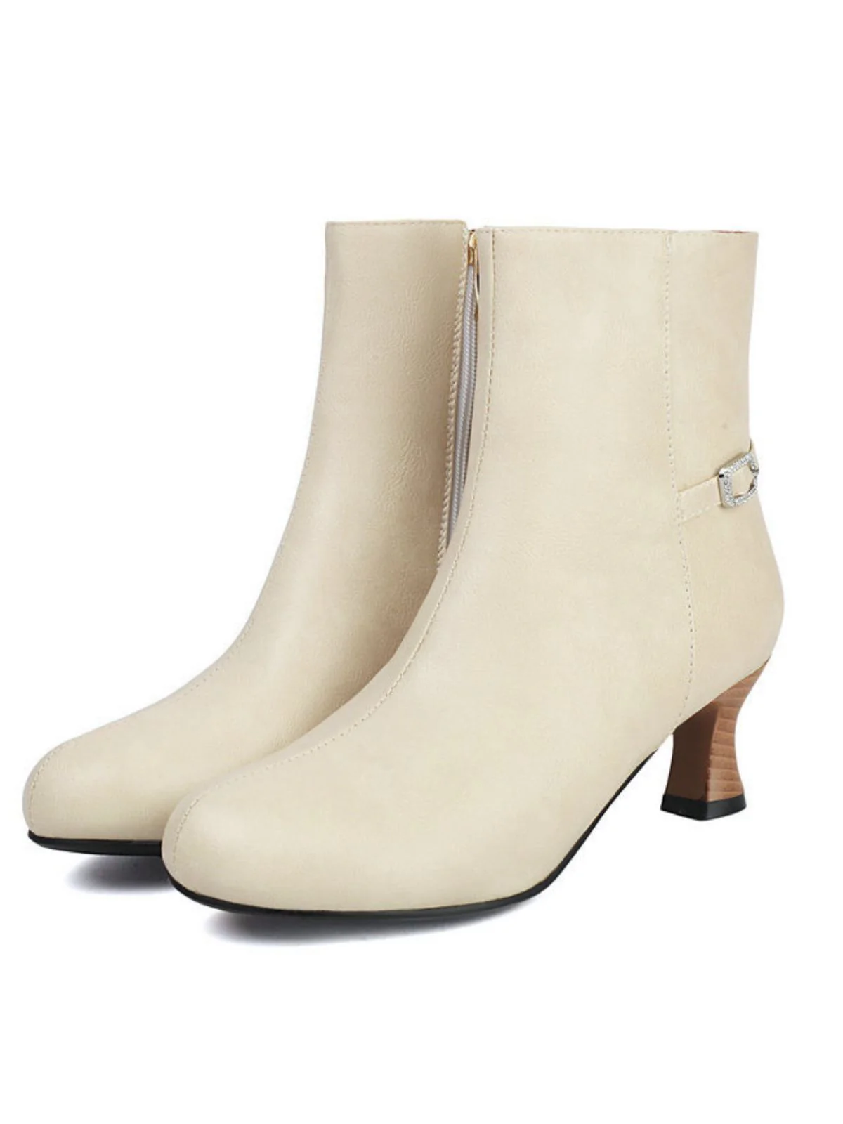 Retro Solid Faux Leather Side Zipper Ankle Boots - Image 6