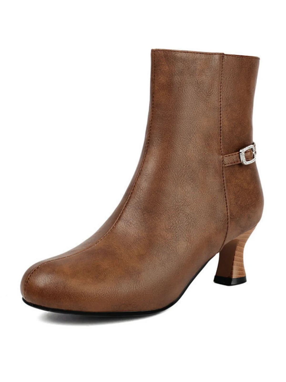 Retro Solid Faux Leather Side Zipper Ankle Boots - Image 9