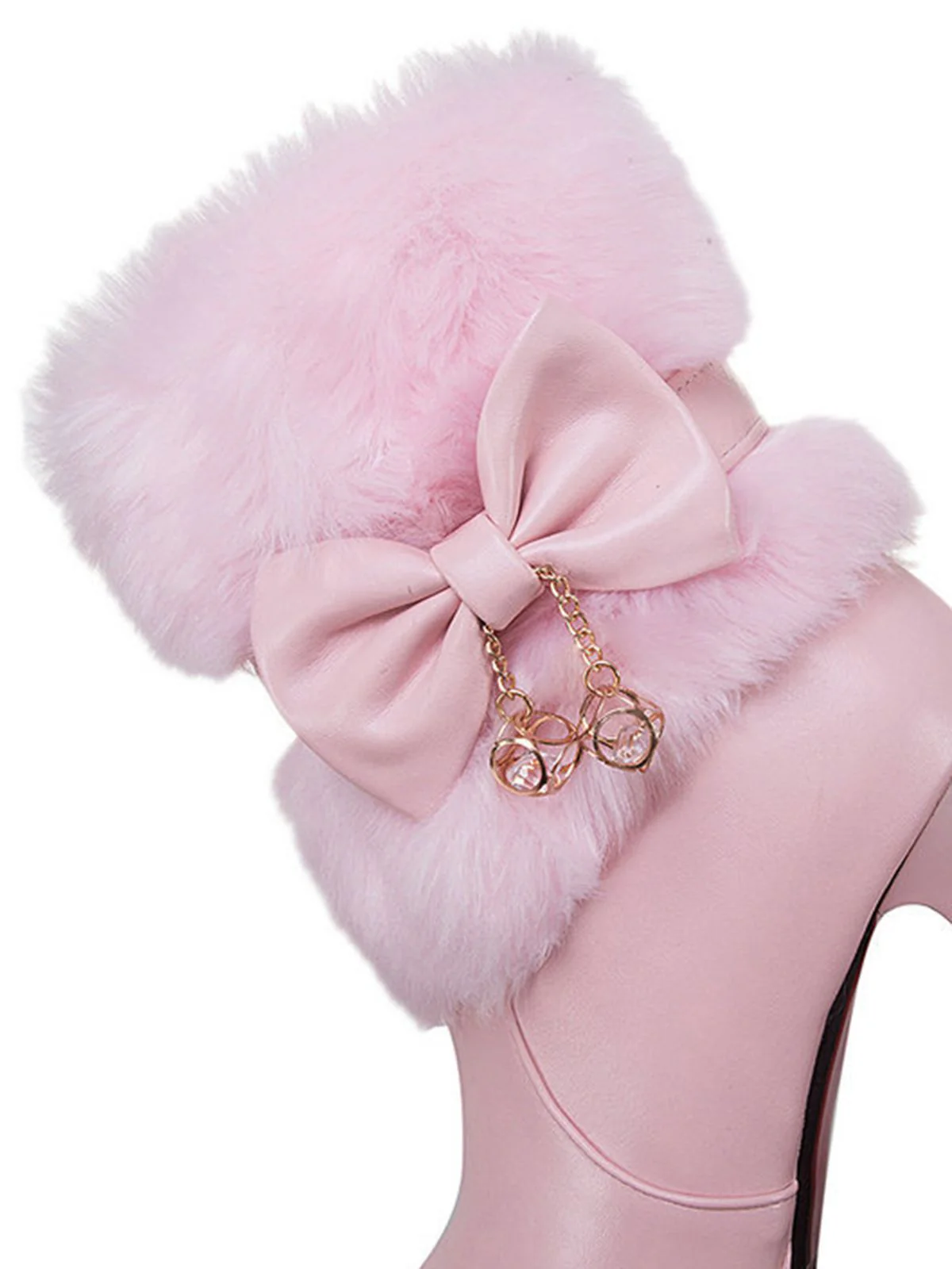Retro Solid Furry Chunky Heel Short Boots - Image 7