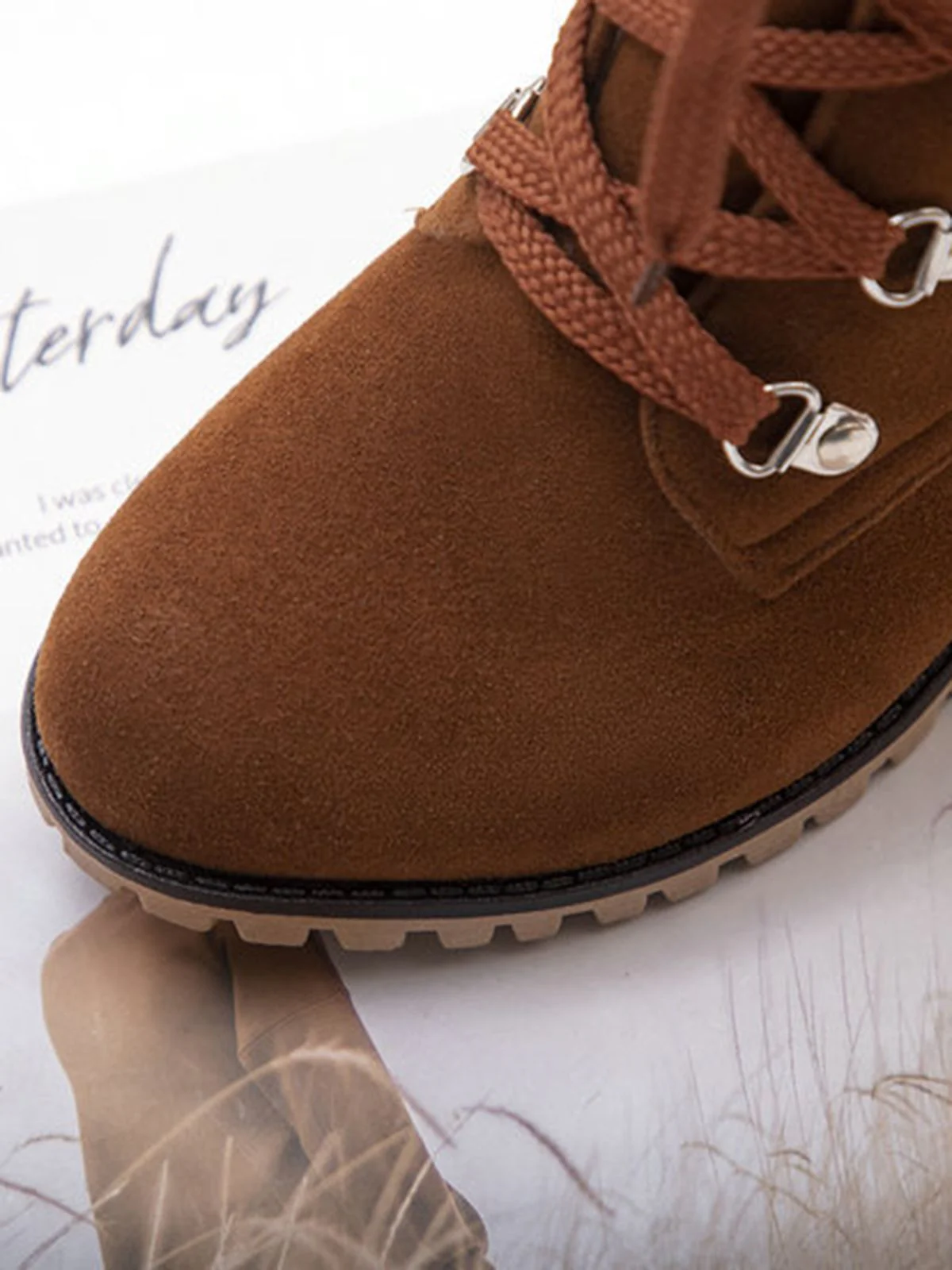 Retro Solid Lace-up Martin Boots - Image 4