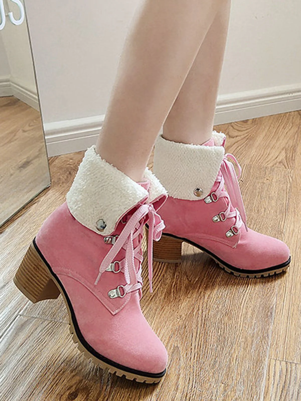 Retro Solid Lace-up Martin Boots - Image 8
