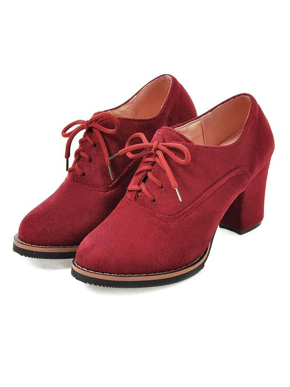 Retro Solid Lace-up Thick Heel Shoes - Image 2
