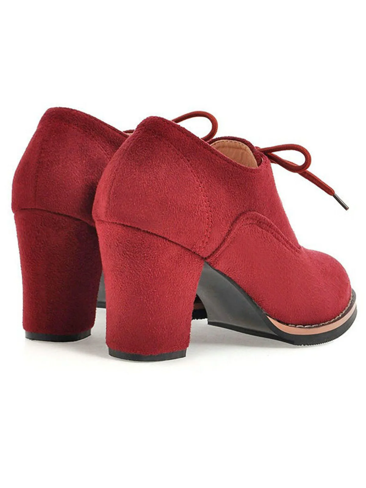 Retro Solid Lace-up Thick Heel Shoes - Image 6