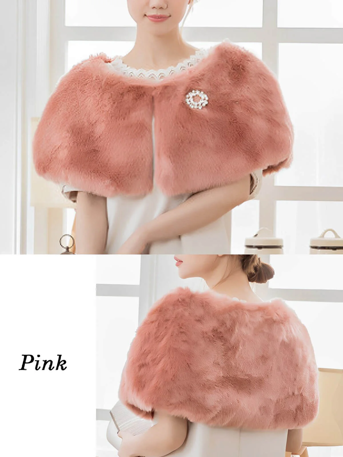 Retro Solid Rhinestone Cape With Brooch - Image 6