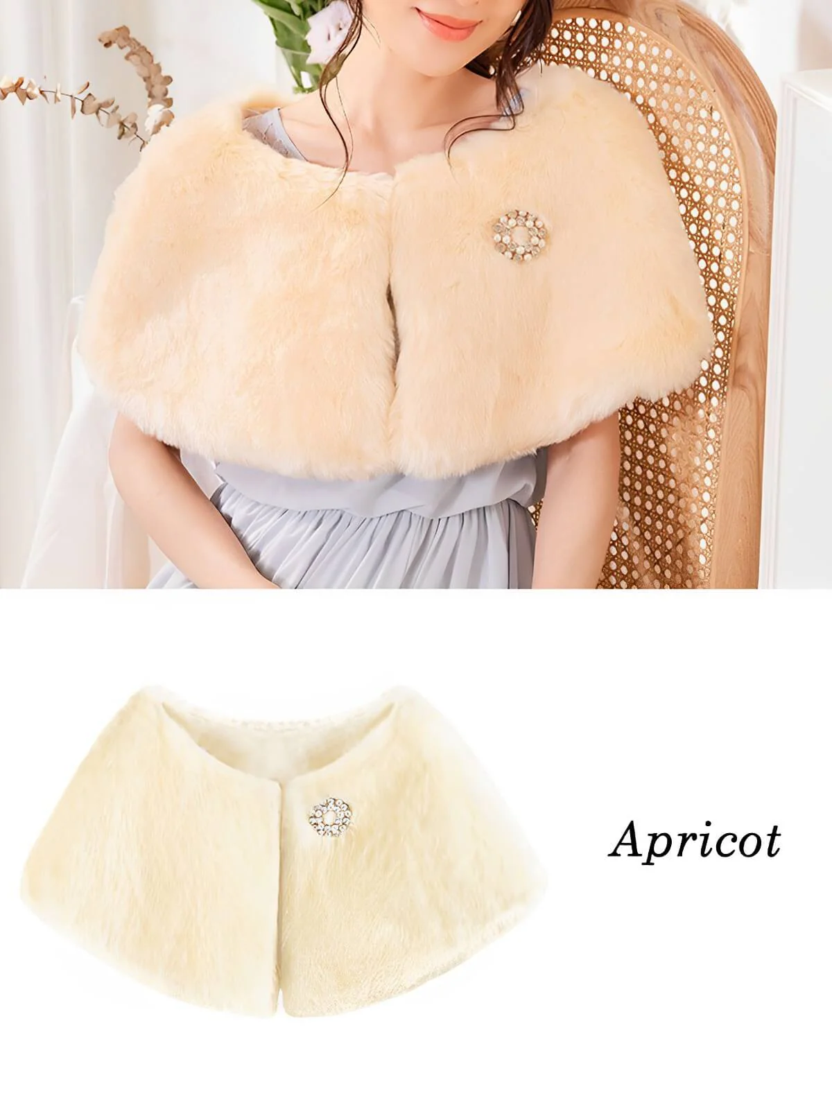 Retro Solid Rhinestone Cape With Brooch - Image 7