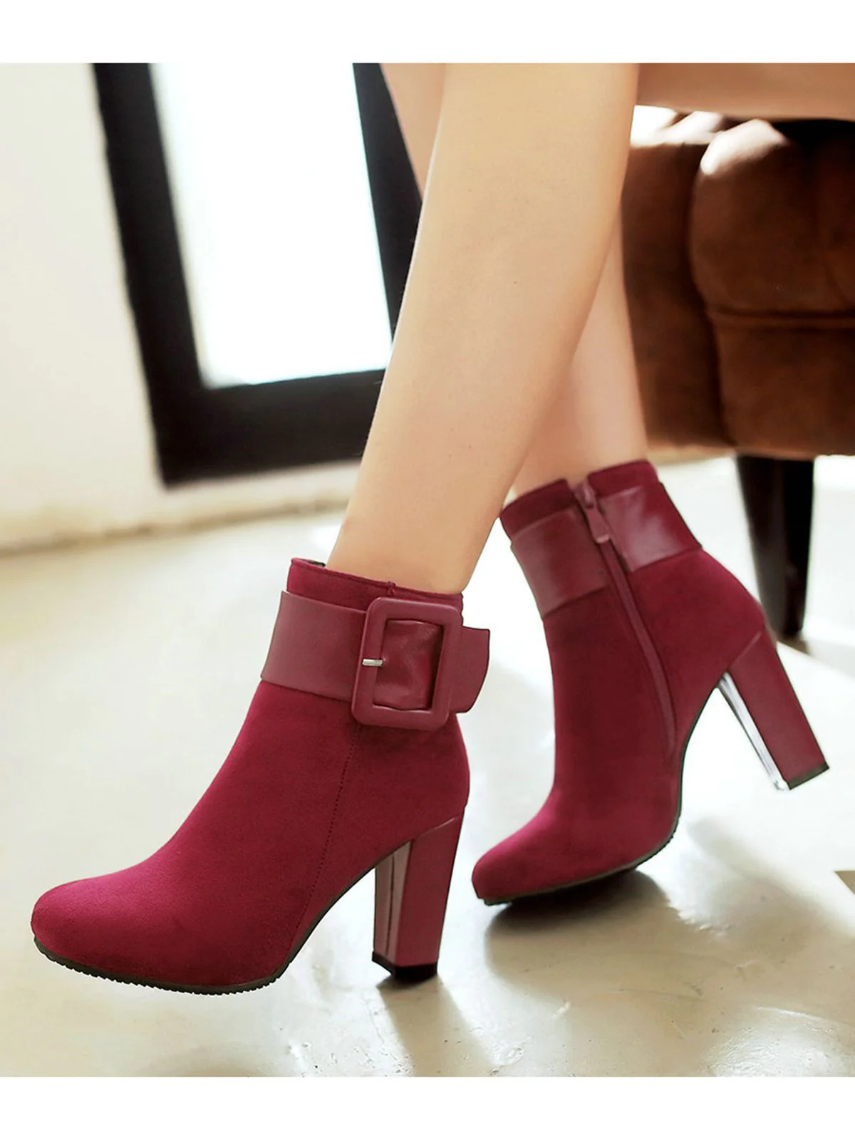 Retro Solid Thick Heel Short Boots - Image 8