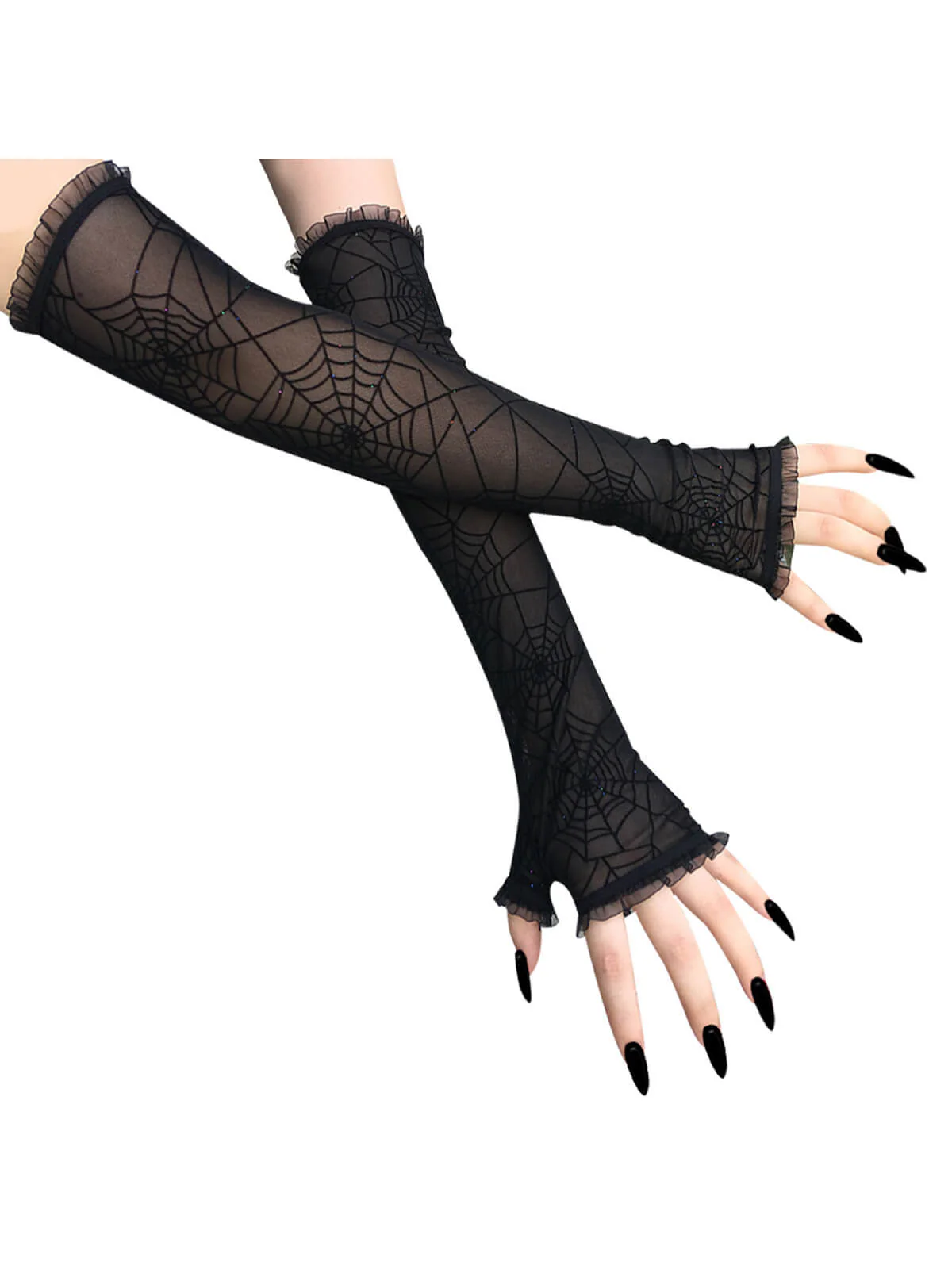 Retro Spider Web Fingerless Gloves - Image 3