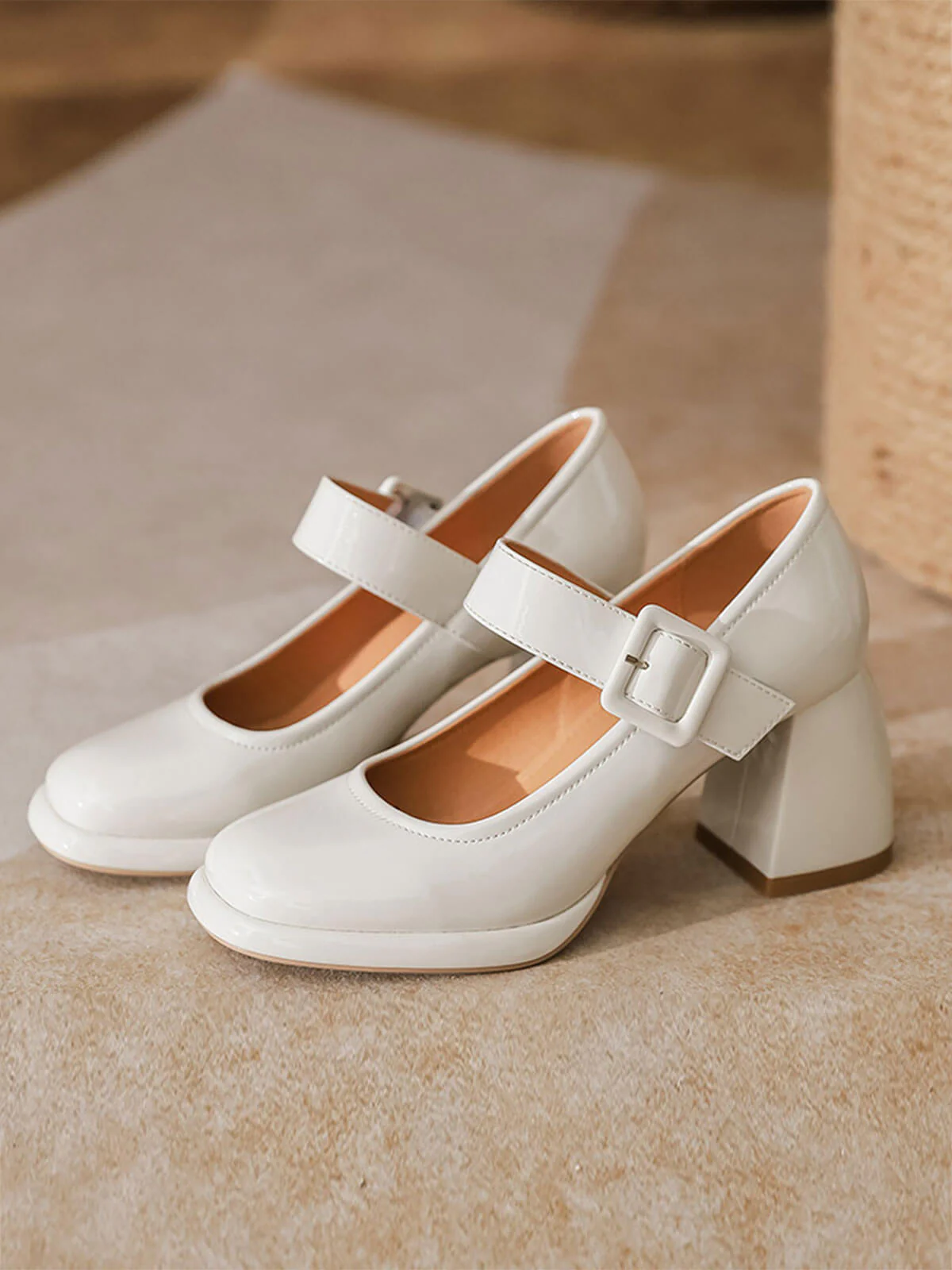 Retro Square-Toe High Heel Leather Shoes - Image 3
