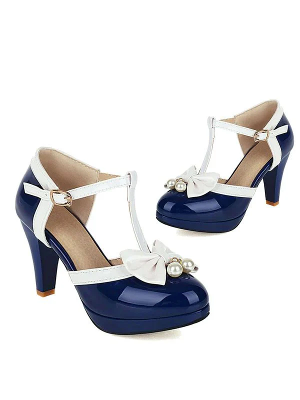 Retro T-Strap Bow High Heel Shoes - Image 6