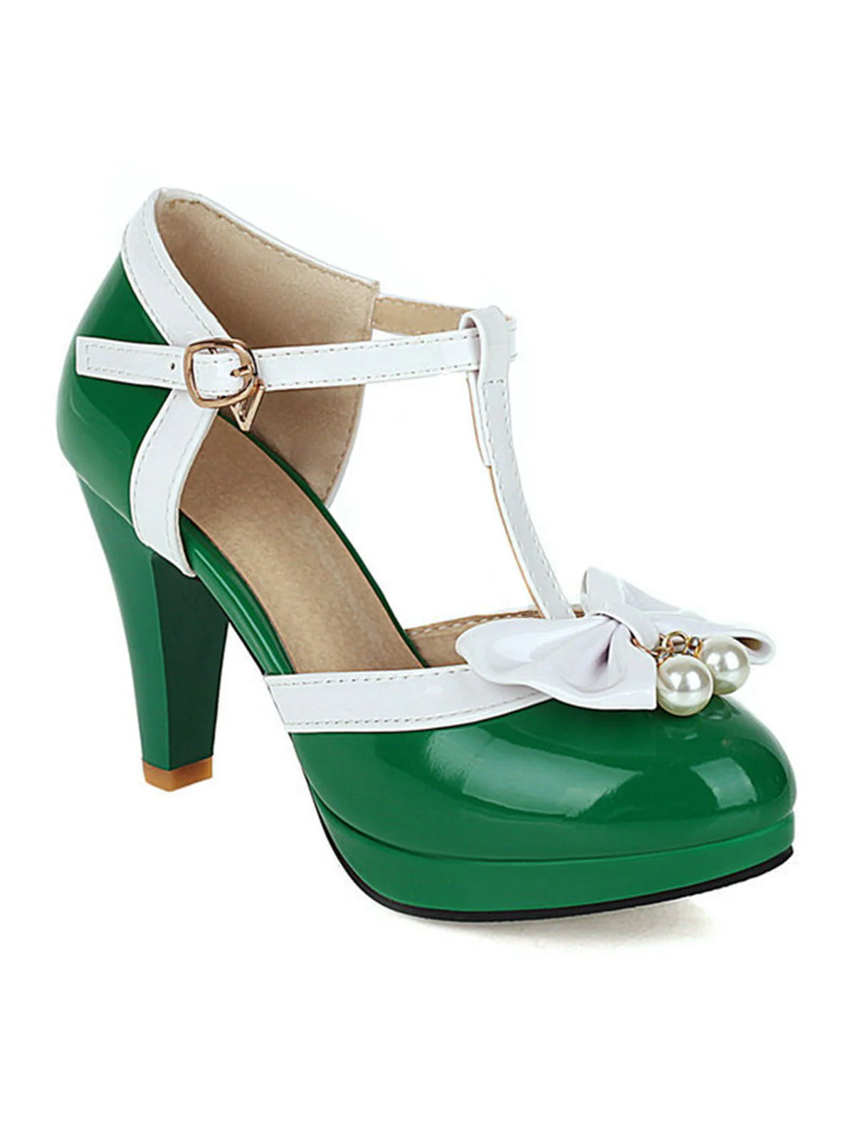 Retro T-Strap Bow High Heel Shoes - Image 5