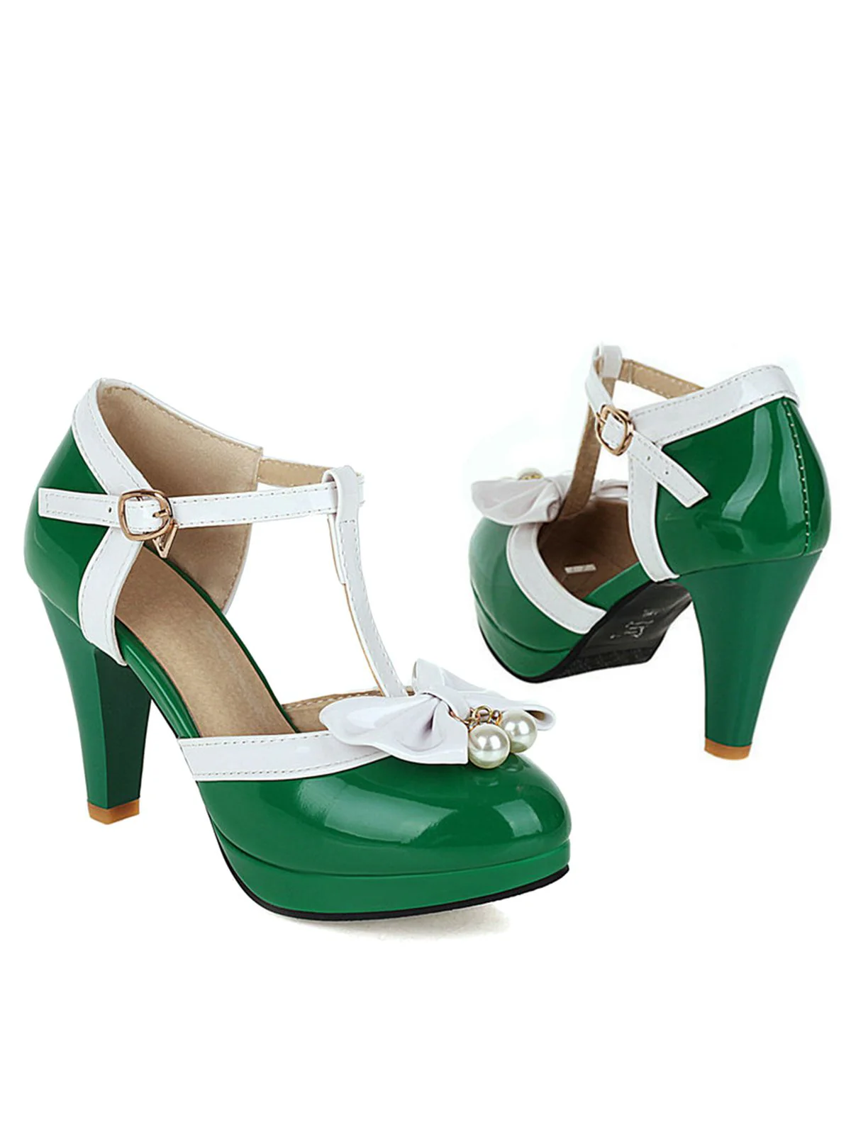 Retro T-Strap Bow High Heel Shoes - Image 3