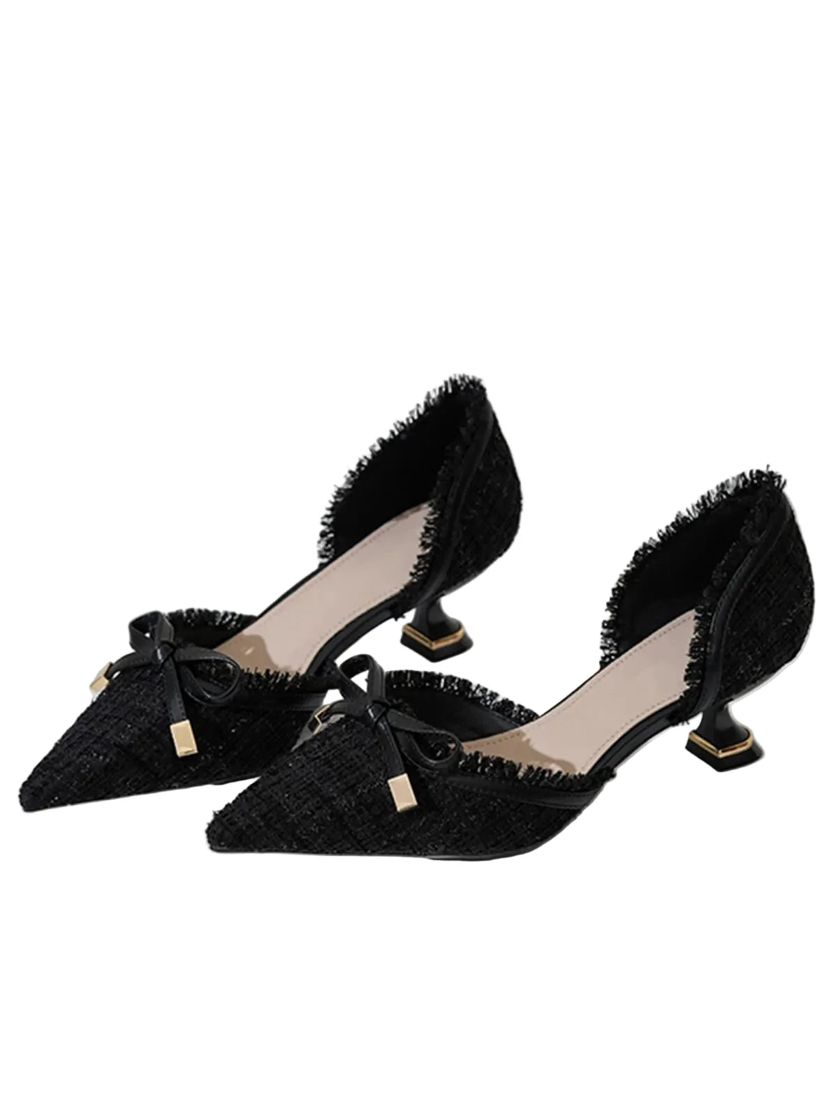 Retro Tweed Bow Kitten Pointed Heels - Image 6