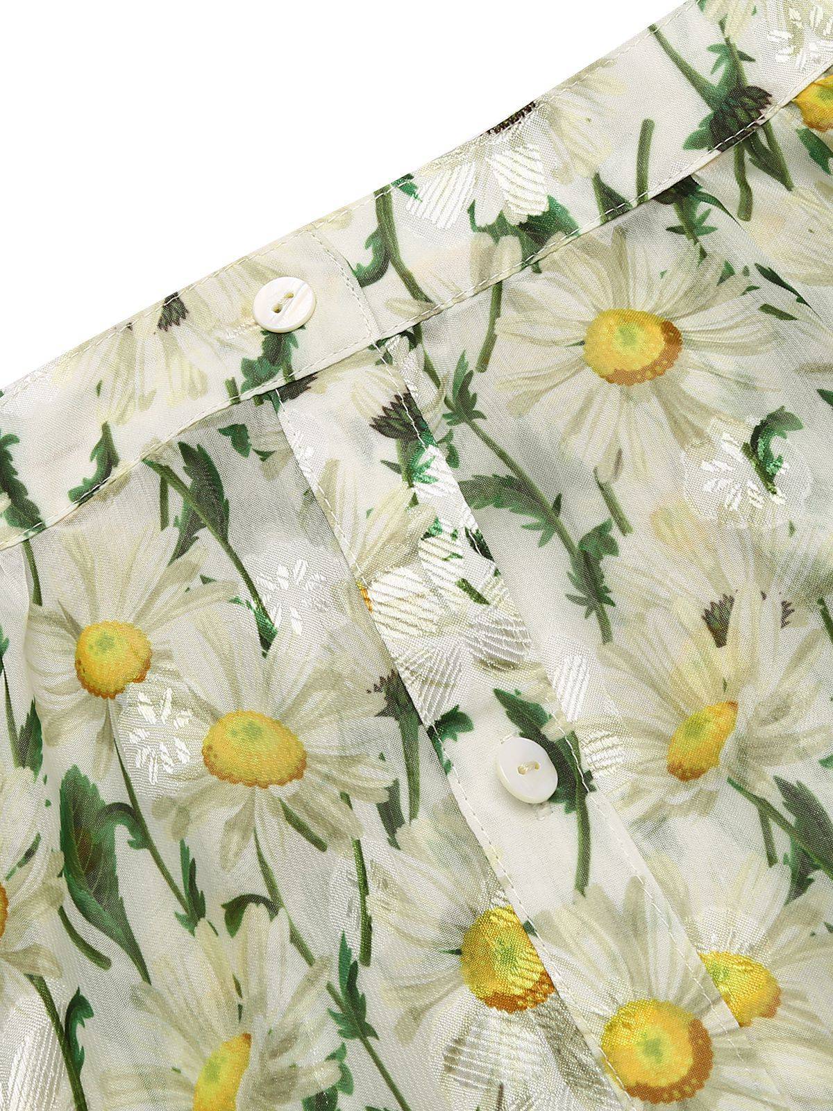 Retro White Floral Button Swing Cover-up - Image 6