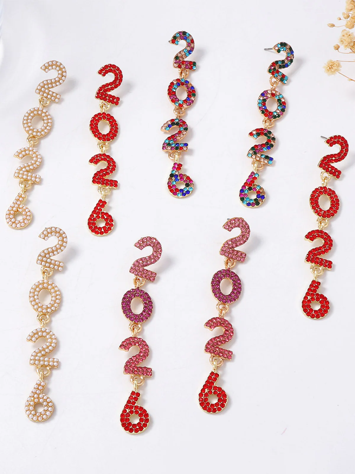 Rhinestone 2026 Colorful New Year's Drop Dangle Earrings - Image 14