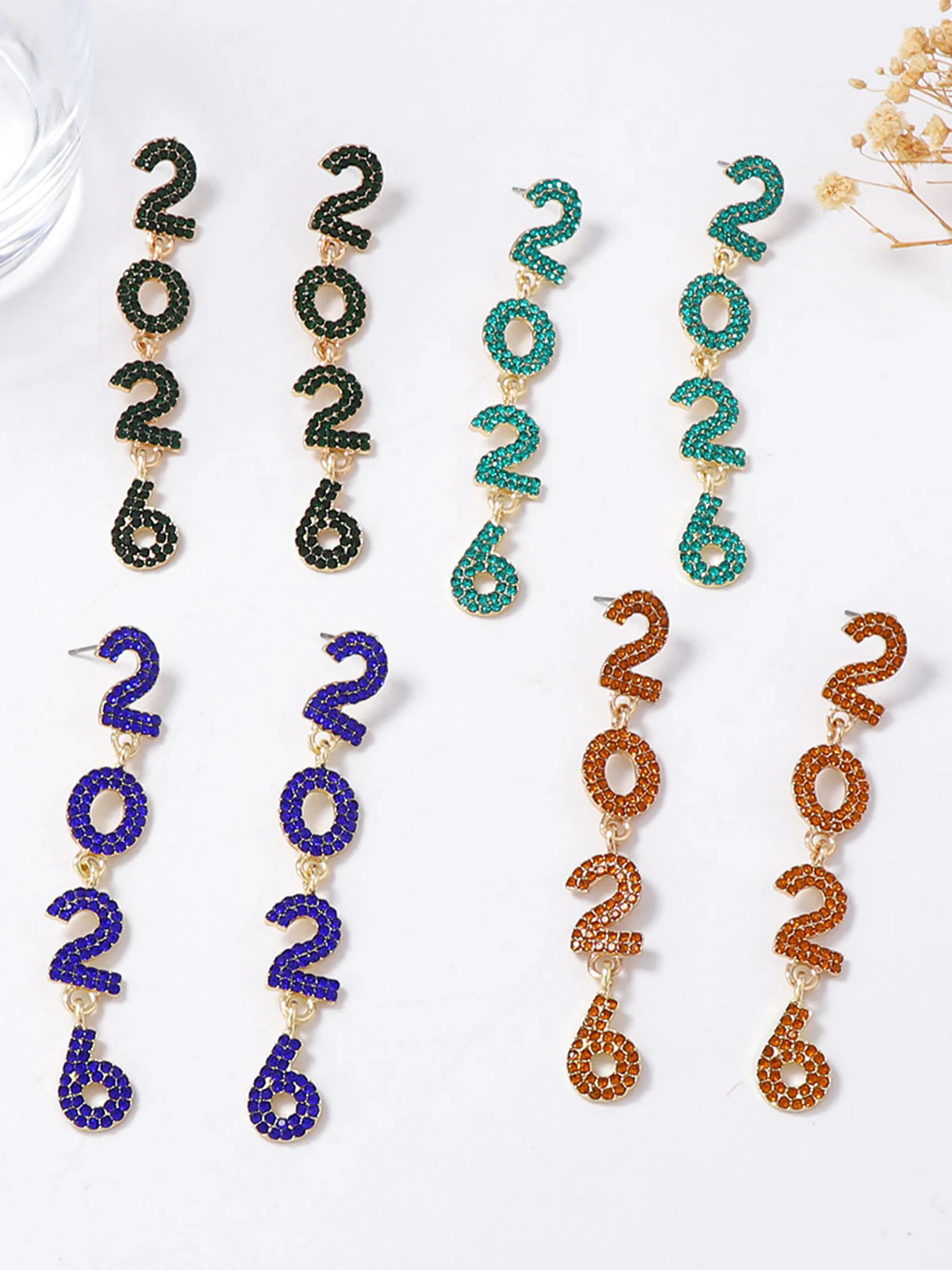Rhinestone 2026 Colorful New Year's Drop Dangle Earrings - Image 15