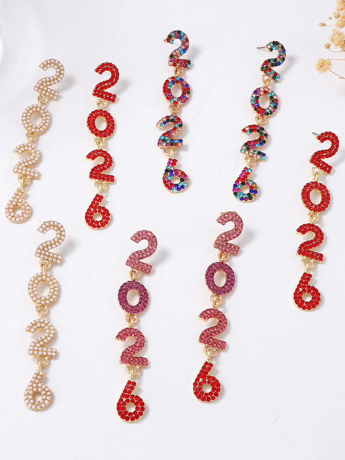 Rhinestone 2026 Colorful New Year's Drop Dangle Earrings - Image 16