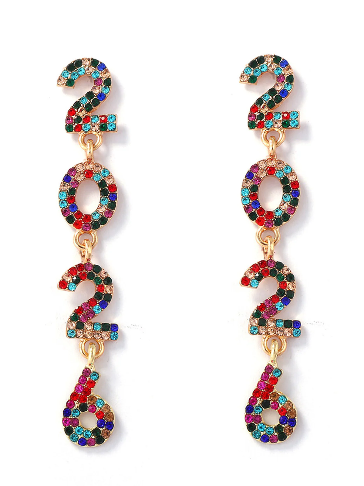 Rhinestone 2026 Colorful New Year's Drop Dangle Earrings - Image 8