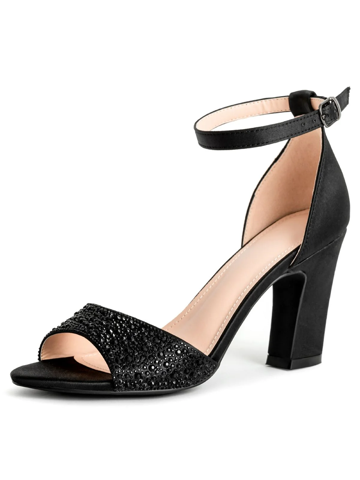 Rhinestone Solid Ankle Strap High Heel Sandals - Image 2