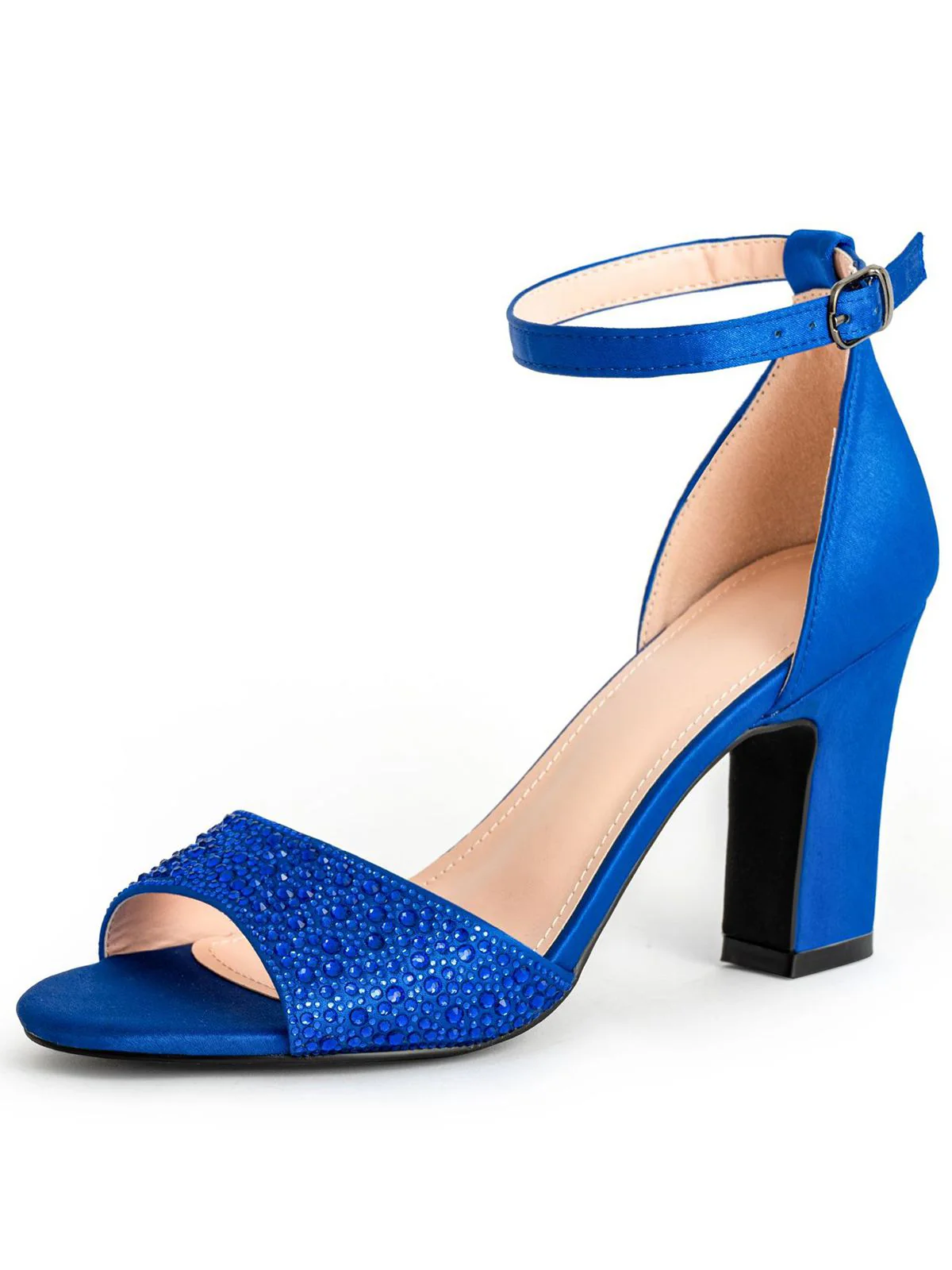 Rhinestone Solid Ankle Strap High Heel Sandals - Image 3