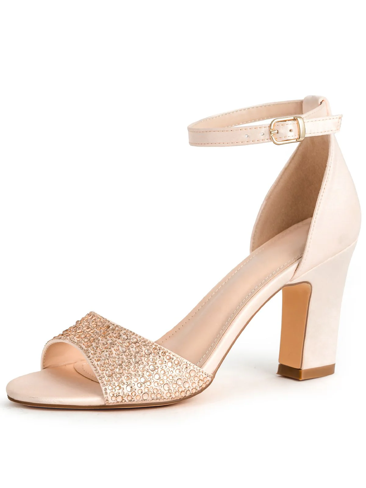Rhinestone Solid Ankle Strap High Heel Sandals - Image 4