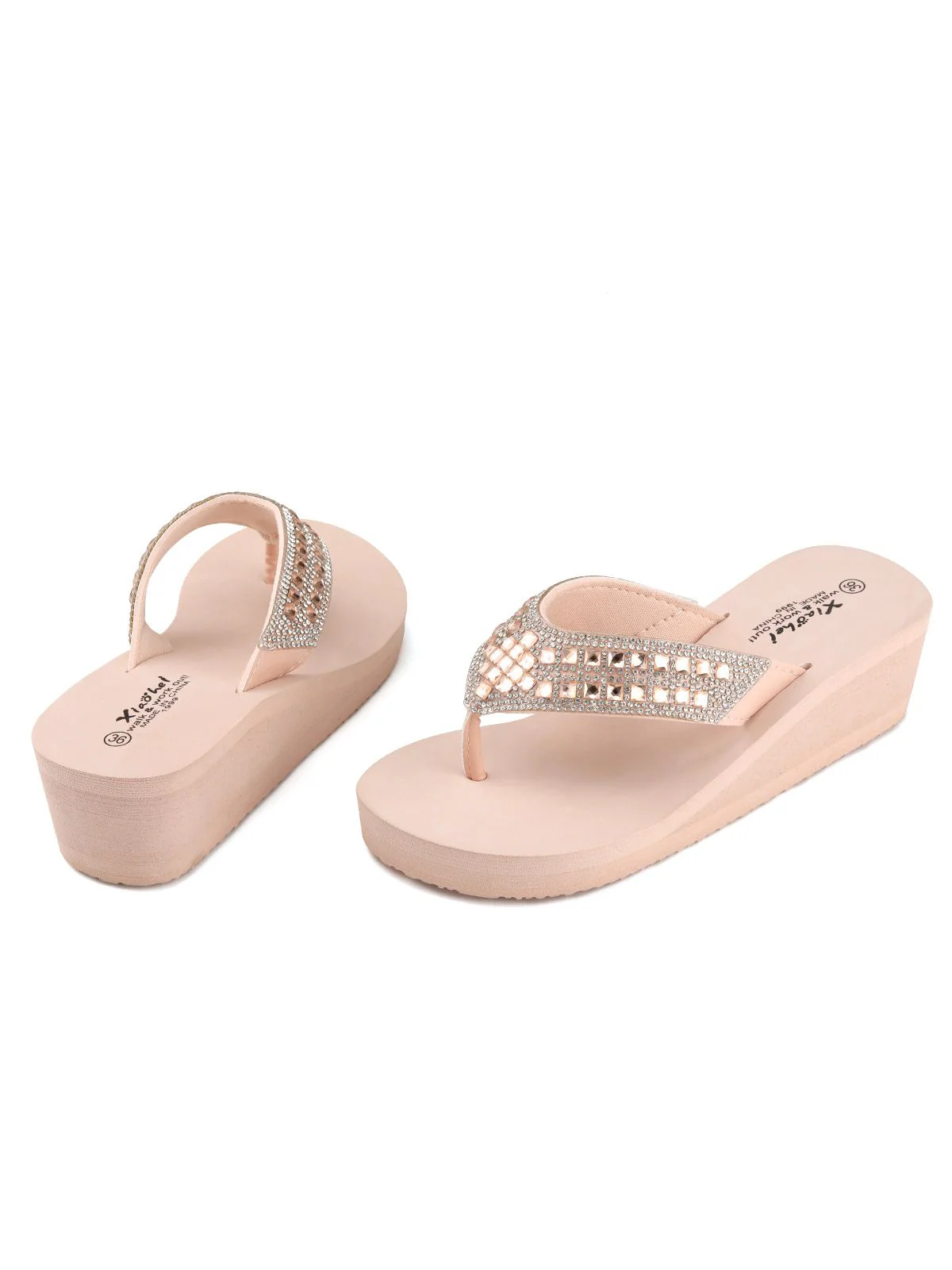 Rhinestone Wedge Flip Flop Slippers - Image 3