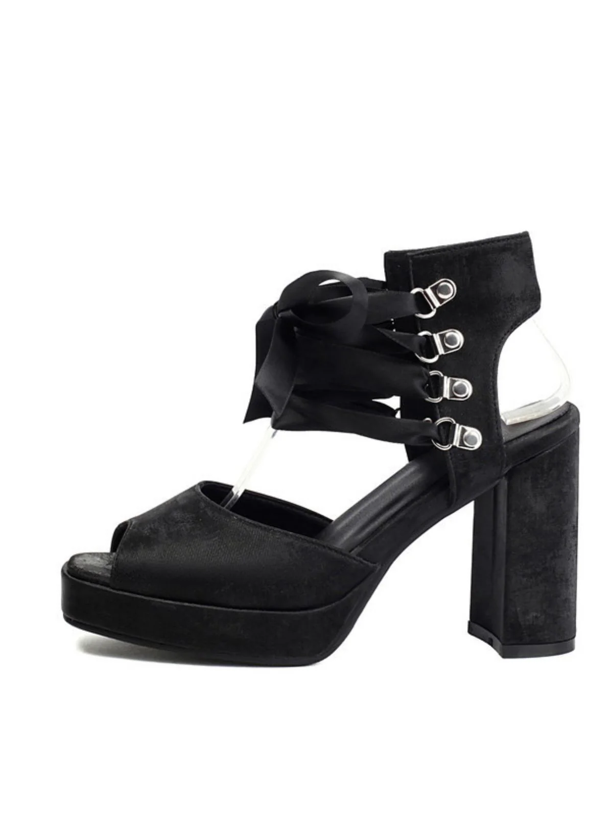 Ribbon Bow Lace-Up Chunky Heel Sandals - Image 4