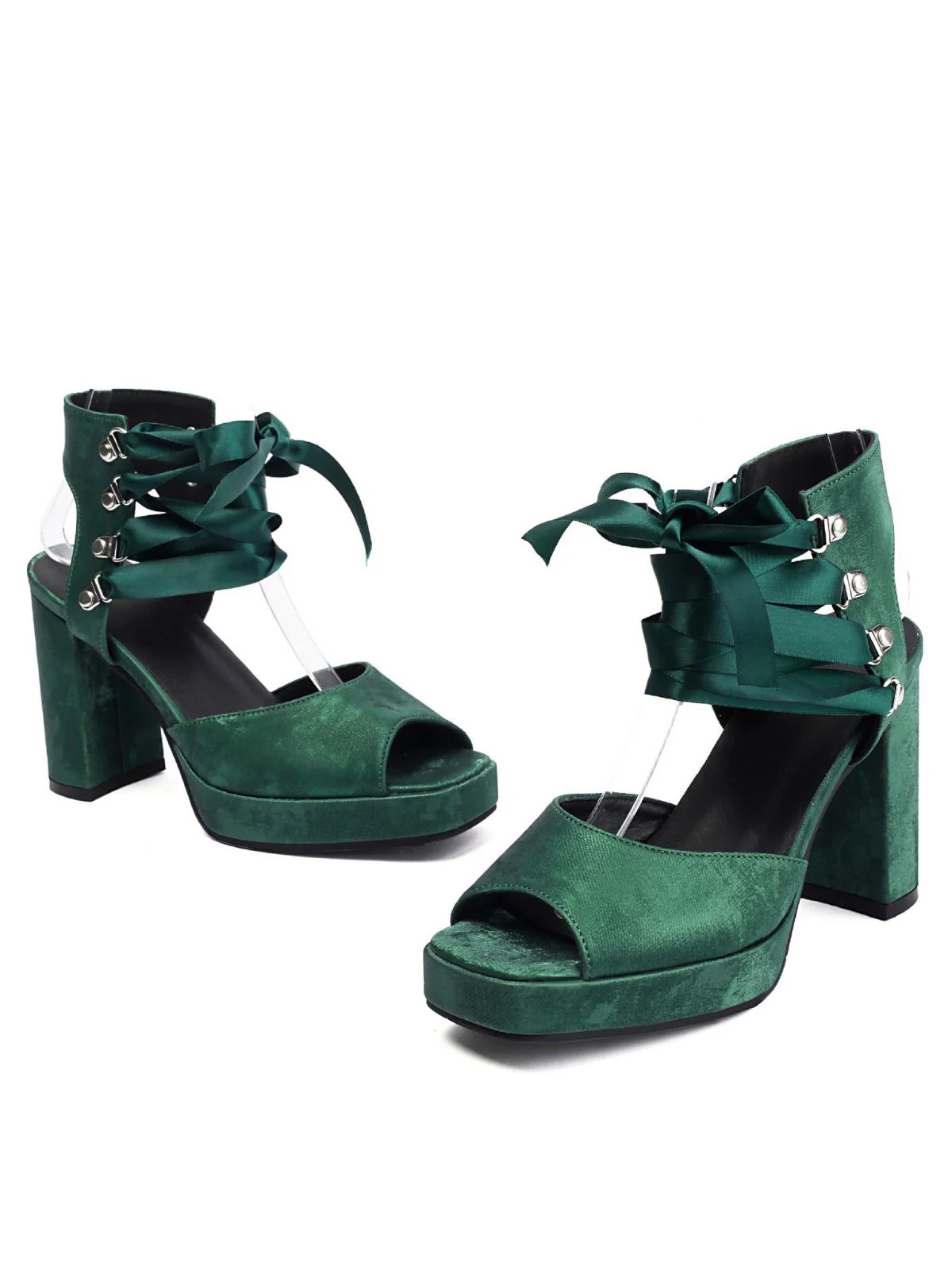 Ribbon Bow Lace-Up Chunky Heel Sandals - Image 8