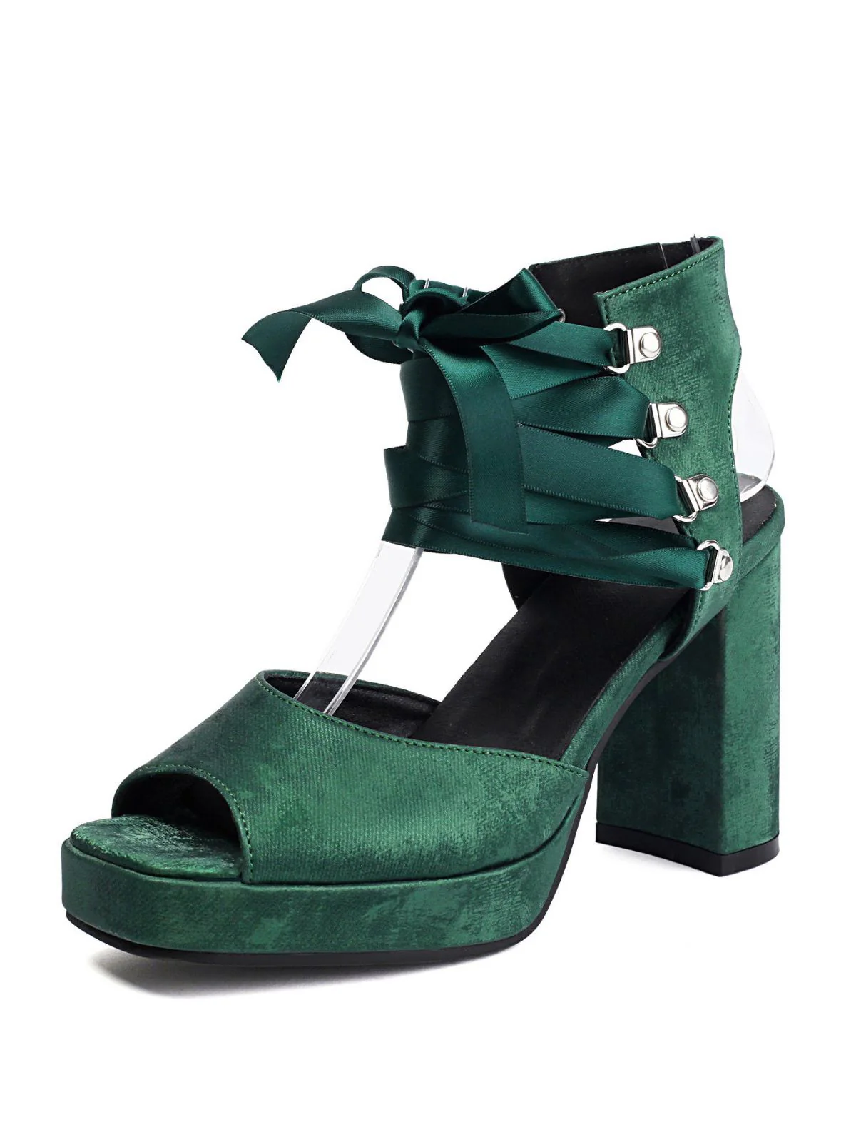 Ribbon Bow Lace-Up Chunky Heel Sandals - Image 9