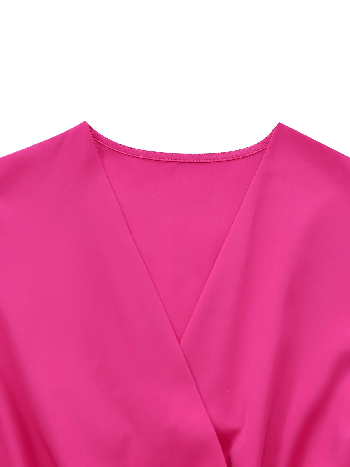 Rose Pink 1960s Deep V Belted Lantern Sleeve Solid Jumpsuit - Image 5