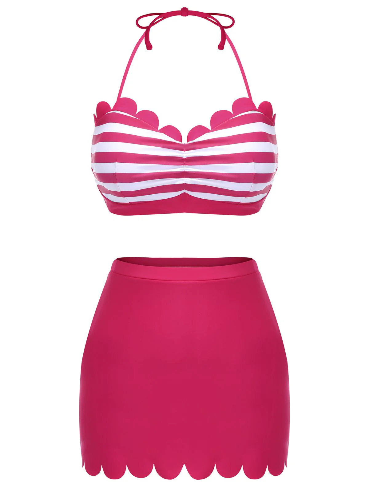 Rose Pink 1960s Stripes Halter Bikini Set - Image 2