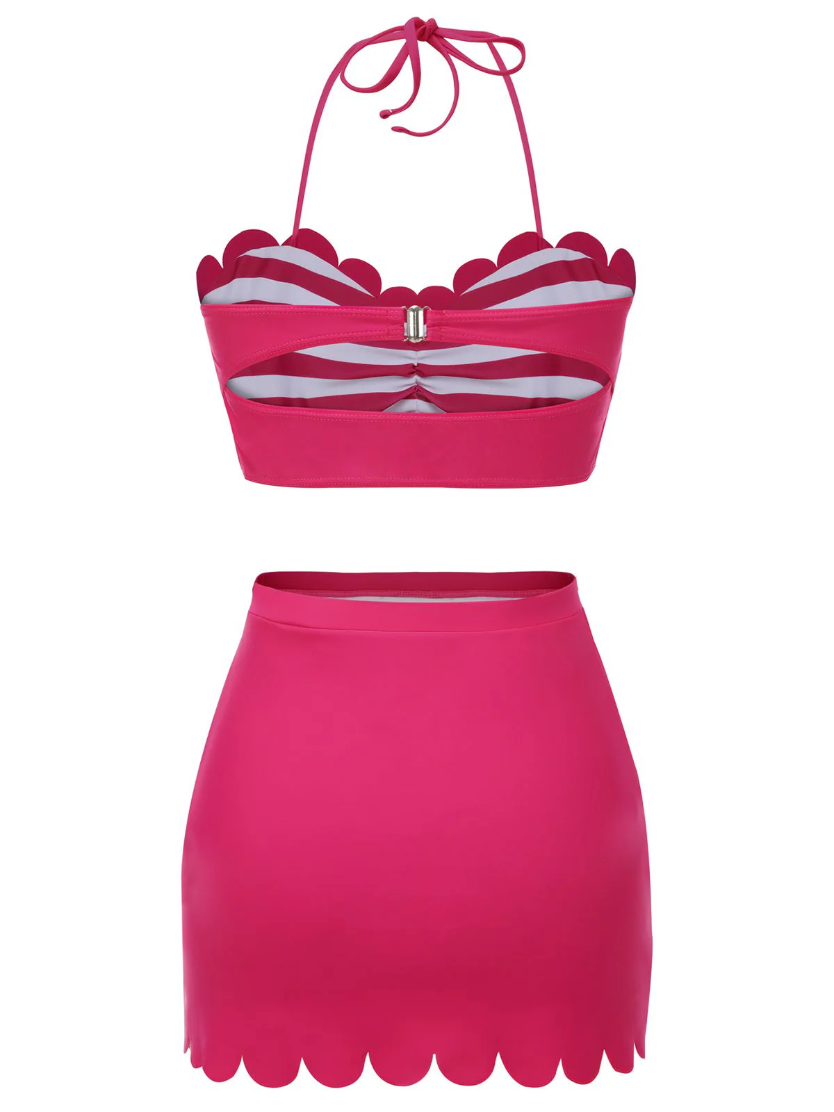 Rose Pink 1960s Stripes Halter Bikini Set - Image 3