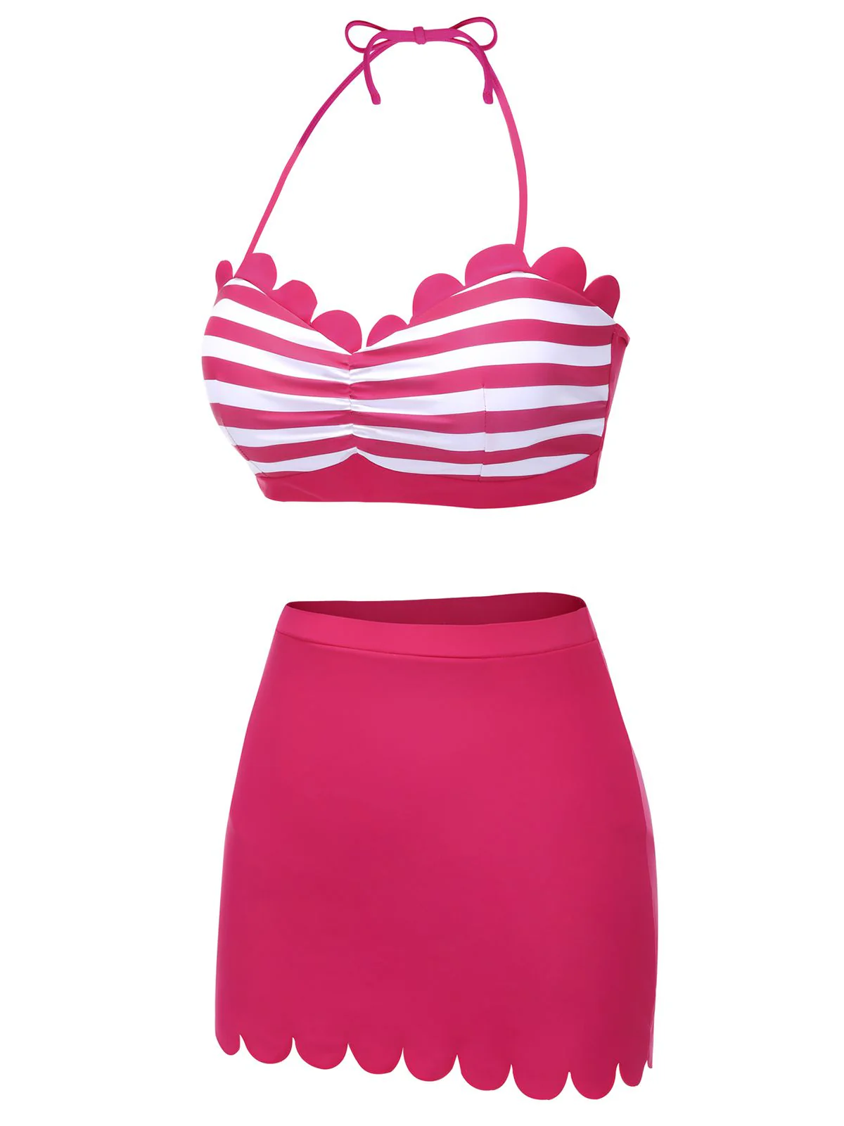 Rose Pink 1960s Stripes Halter Bikini Set - Image 4