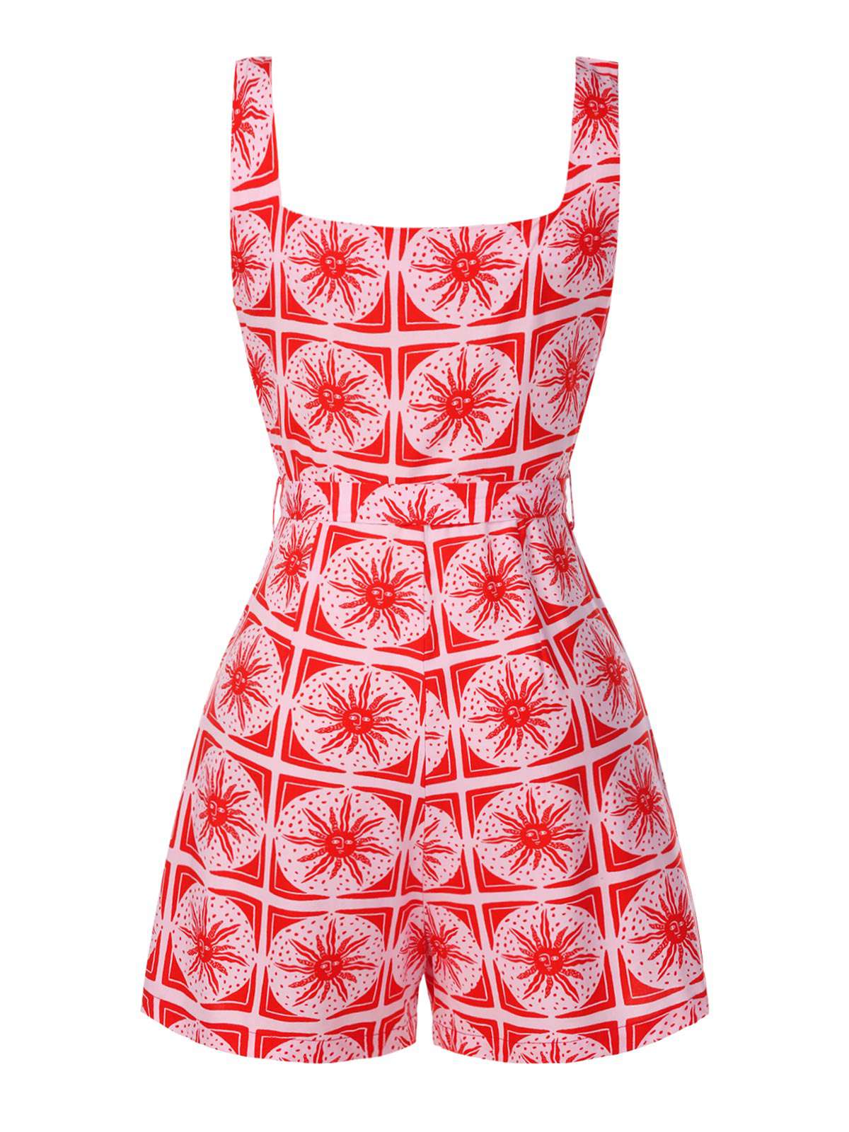 Rose Pink 1970s Boho Sun Print Button Romper - Image 4