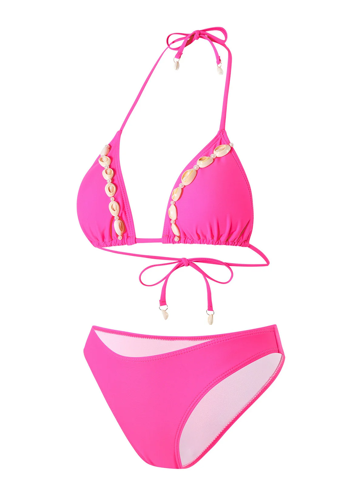 Rose Red 1940s Boho Seashell Halter Bikini Set - Image 2