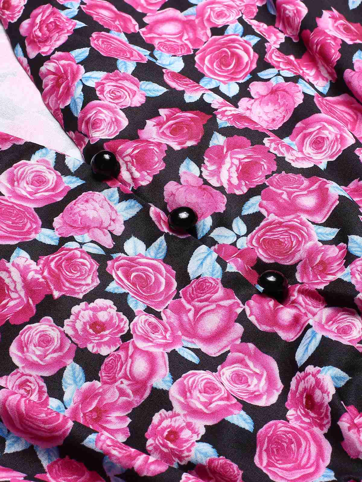Rose Red 1940s Slit Roses V-Neck Dress - Image 5