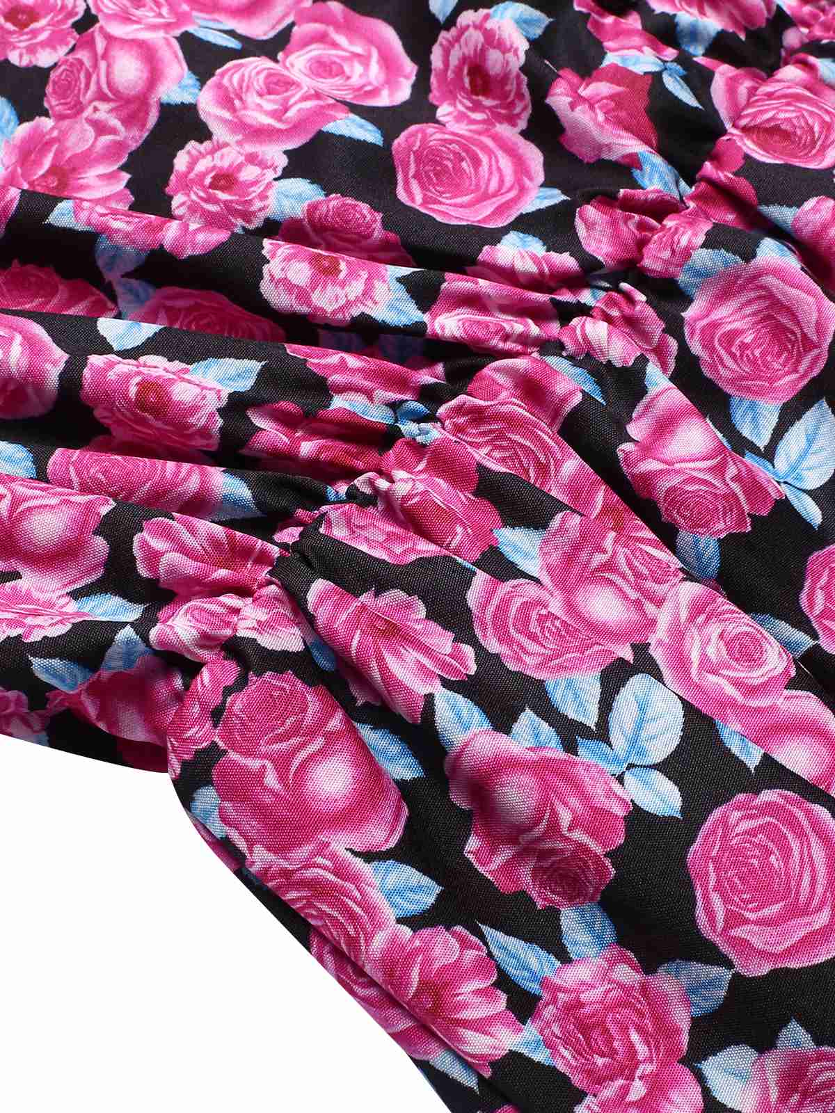 Rose Red 1940s Slit Roses V-Neck Dress - Image 6