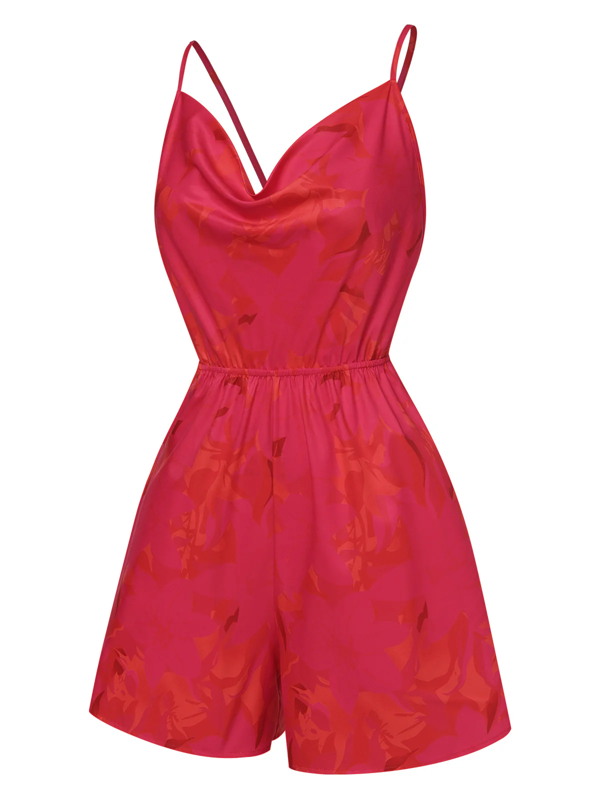 Rose Red 1950s Floral Backless Romper - Image 2