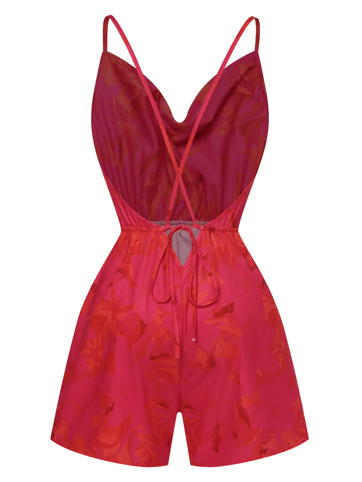Rose Red 1950s Floral Backless Romper - Image 3