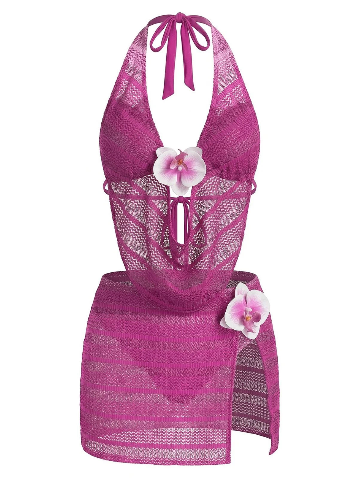 Rose Red 1950s Halter Cutout Bikini Set & Cover-Up - Image 2