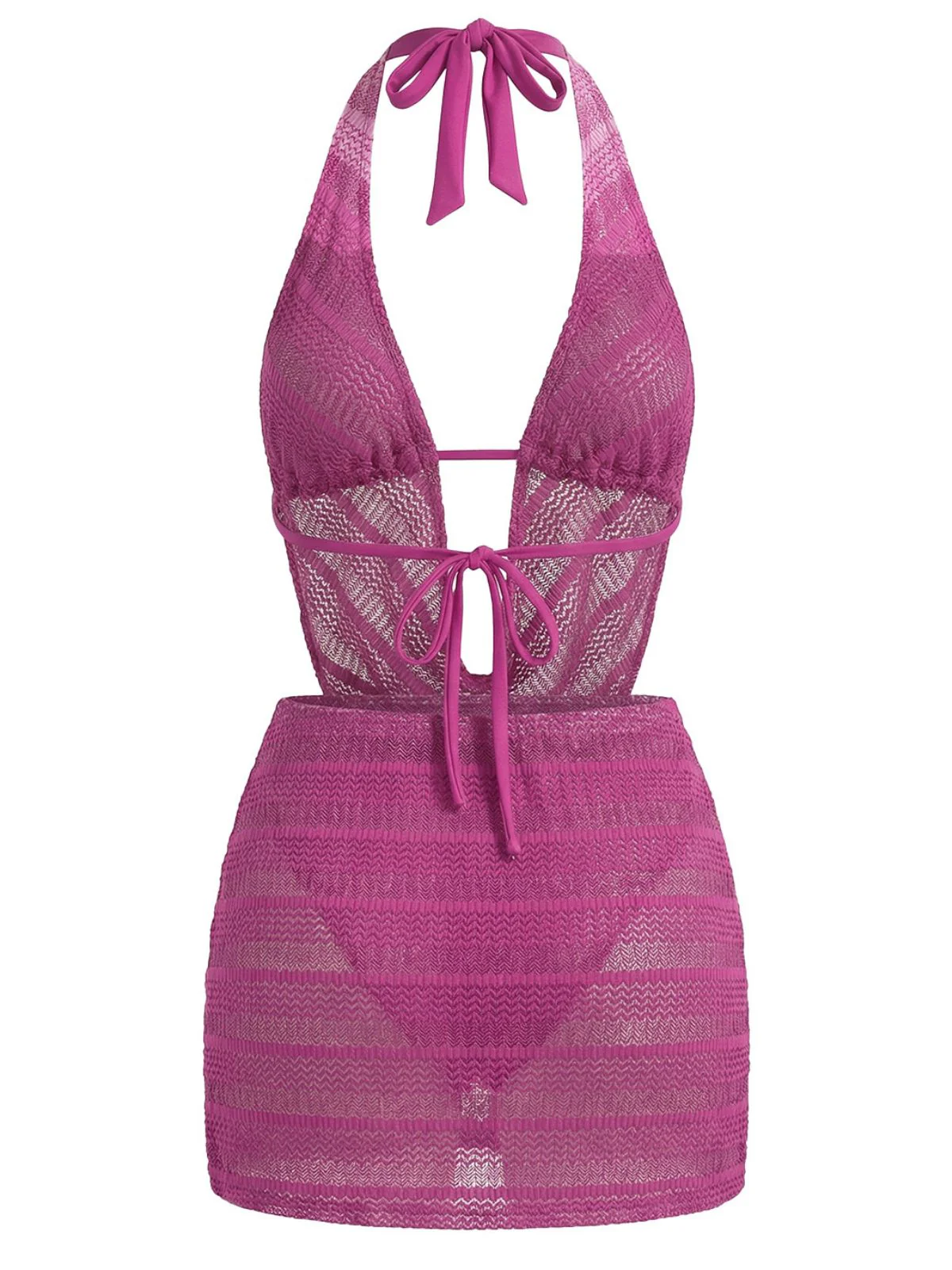 Rose Red 1950s Halter Cutout Bikini Set & Cover-Up - Image 3