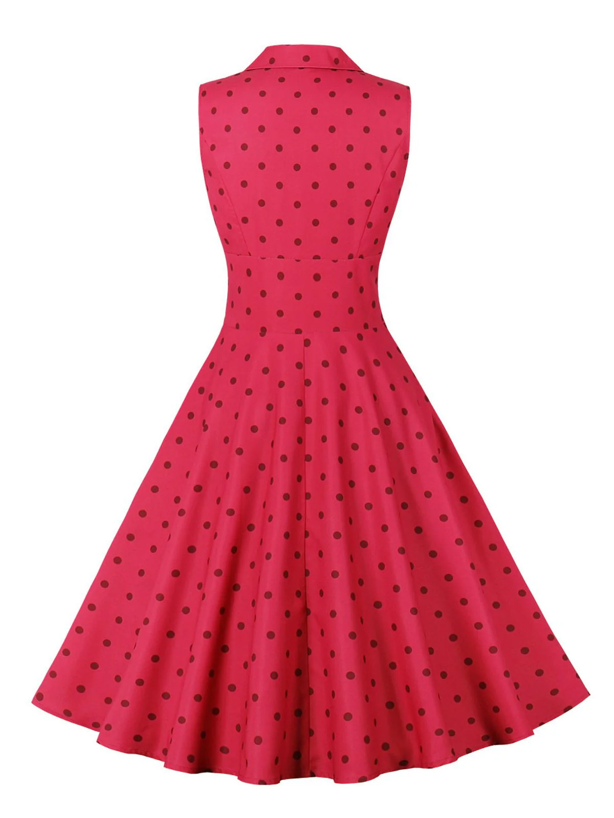 Rose Red 1950s Polka Dots Lapel Sleeveless Dress - Image 2