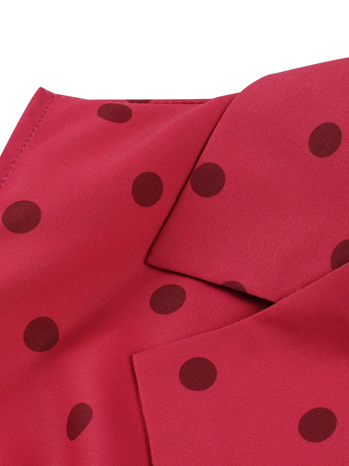 Rose Red 1950s Polka Dots Lapel Sleeveless Dress - Image 3